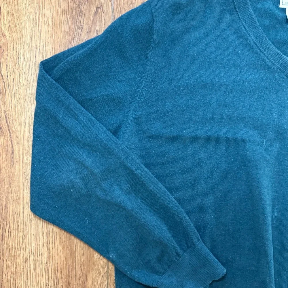 VTG LL Bean Men's‎ Large Dark Green Cashmere Cotton Pullover V-Neck knit Sweater
